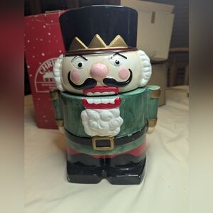 Nutcracker Christmas Village Cookie Jar 10" H 6" W Dayton Hudson's Earthenware